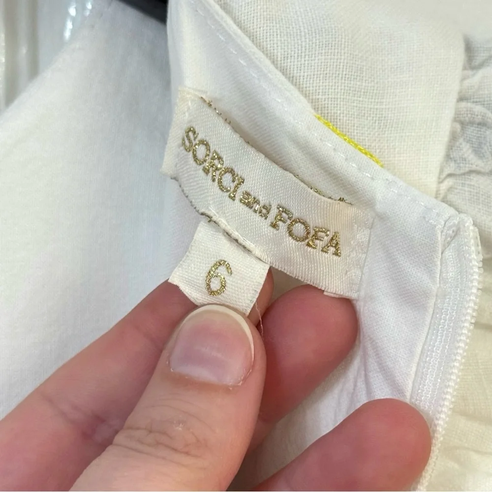 Sorci and Fofa Girls 6 Embroidered Lemon Flutter Sleeve Ric-Rac Linen Dress‎ - Picture 13 of 16